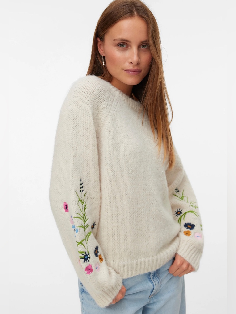 Vero Moda Embroidered Floral Pullover Sweater